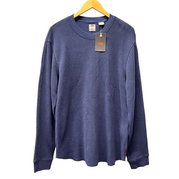Levi's Thermal Shirt Mens Medium Blue Long Sleeve Waffle Knit Relaxed Fit NEW - Picture 1 of 9
